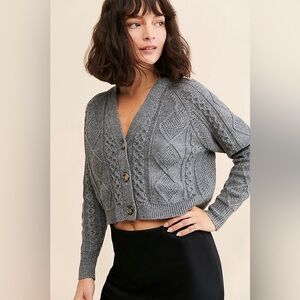 Madewell Lurex Sahara Cable Cardigan Charcoal NWT Cropped V-Neck Small ✨🖤